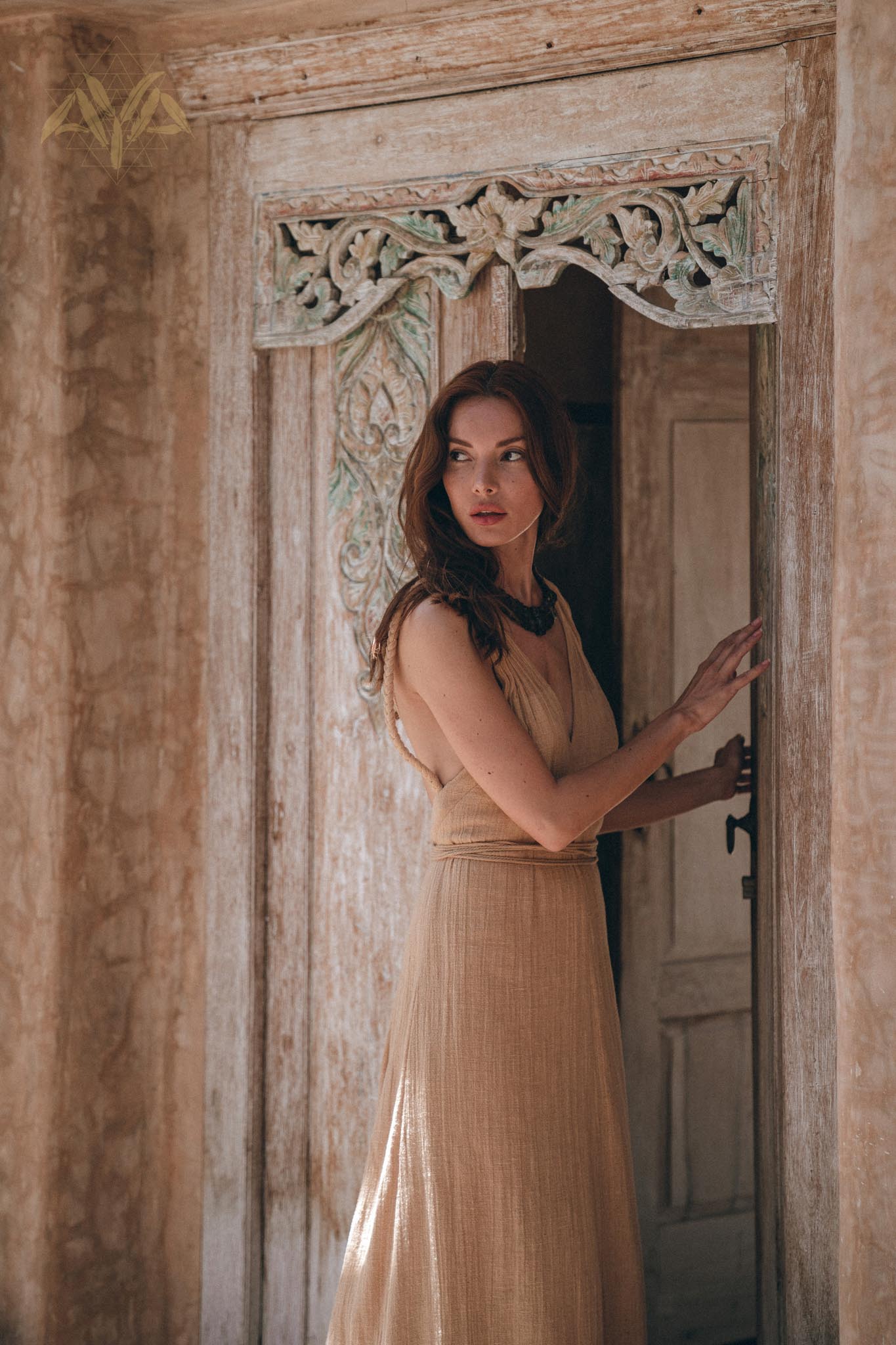 Boho Dress for Woman, Long Maxi Bohemian Dress, Beige Sandal Organic Dress - AYA Sacred Wear