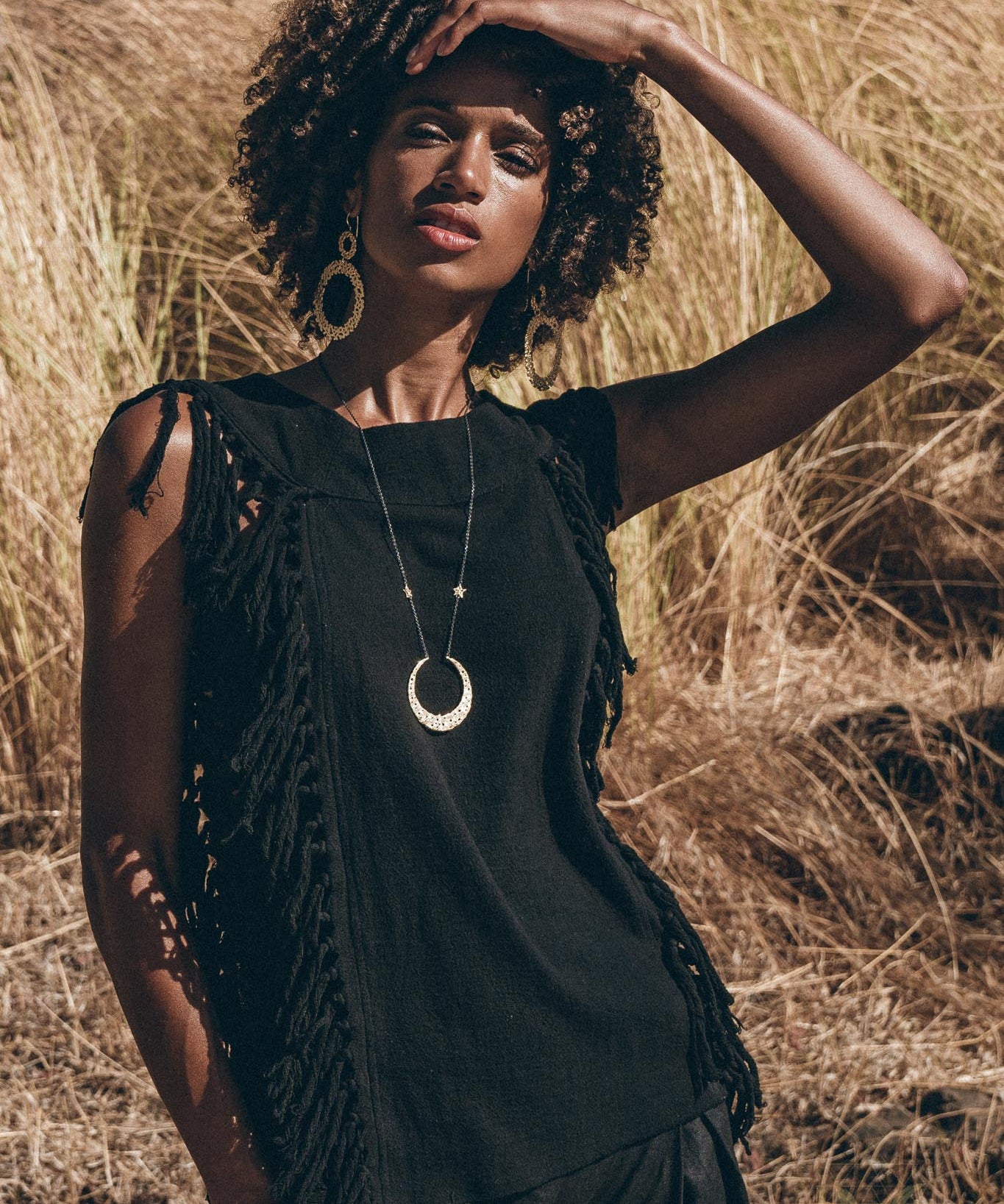 Black Bohemian Top with Tassels Sides - AYA Sacred Wear