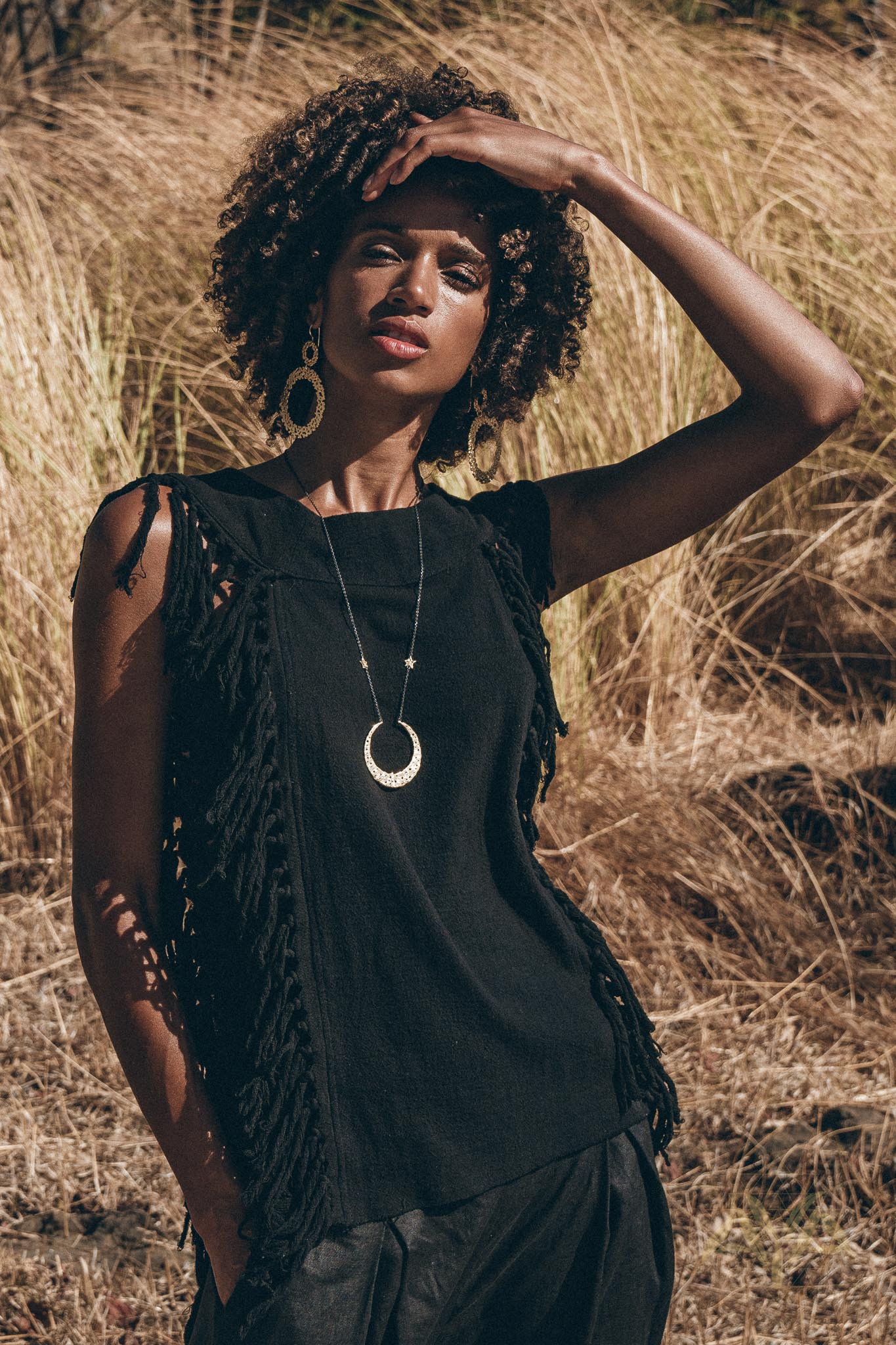 Black Bohemian Top with Tassels Sides - AYA Sacred Wear