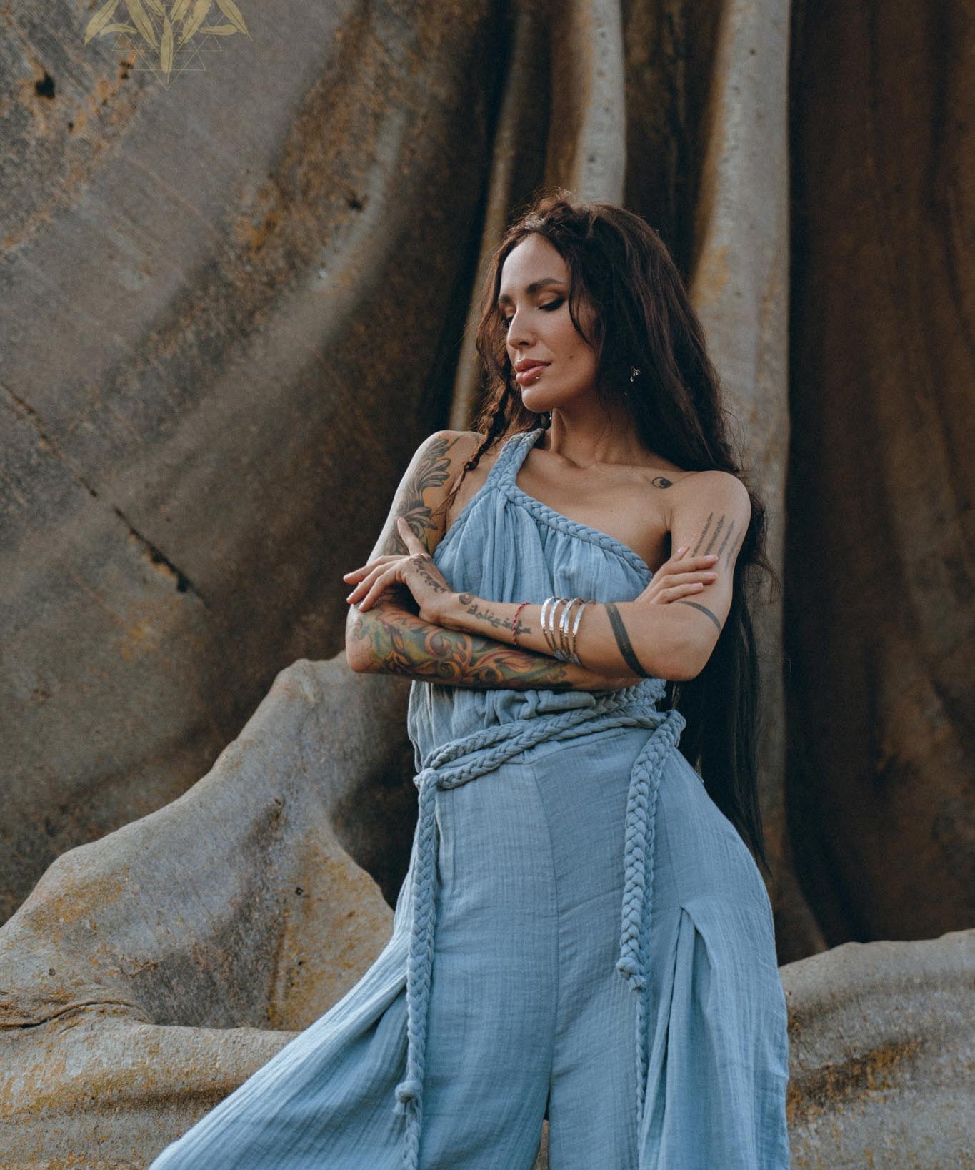 Sky Blue Braided Belted Jumpsuit, Overalls Women, Apron Dress - AYA Sacred Wear
