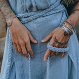 Sky Blue Braided Belted Jumpsuit, Overalls Women, Apron Dress - AYA Sacred Wear