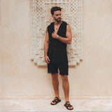 Black Handwoven Cotton Shorts for Men by AYA Sacred Wear