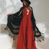 Black Poncho Robe, Boho Cape for Women, Handmade Bohemian Poncho - AYA Sacred Wear