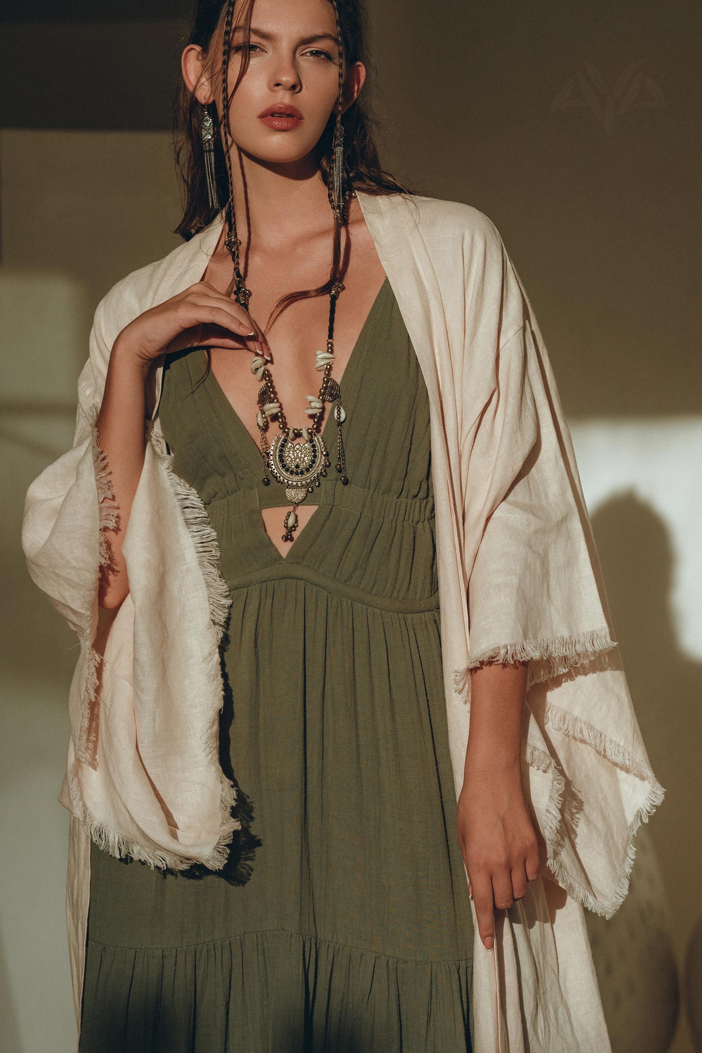 Linen Cardigan Women, Light Pink Overcoat, Linen Wrap Cardigan with Belt - AYA Sacred Wear