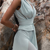 A beautiful blue boho jumpsuit for women, crafted with luxurious silk and cotton.