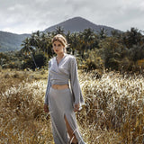 A light and airy sky blue boho top that is perfect for a hot summer day!