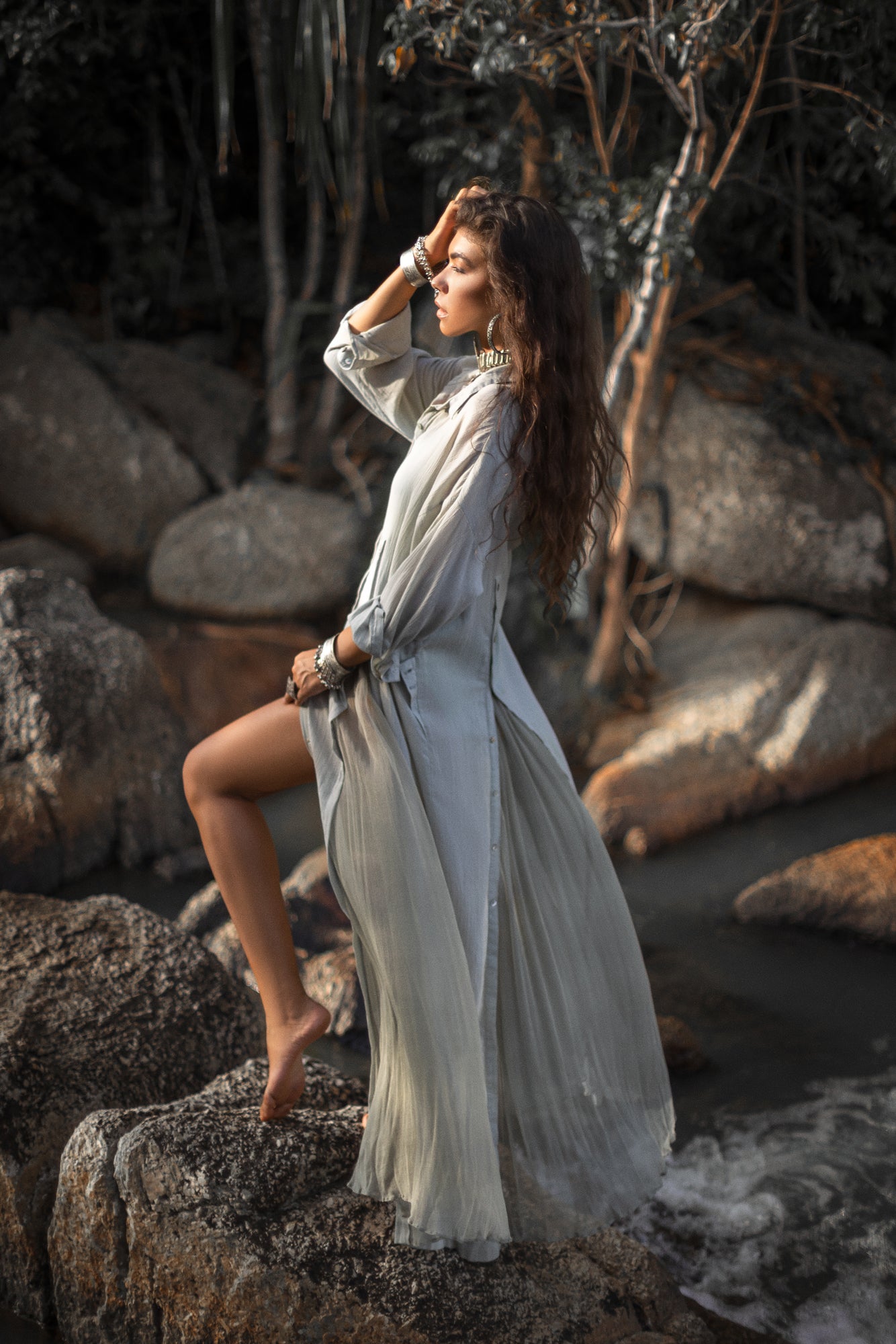 Find Your Perfect Boho Look with Aya Sacred Wear's Light Blue Shirt Dress