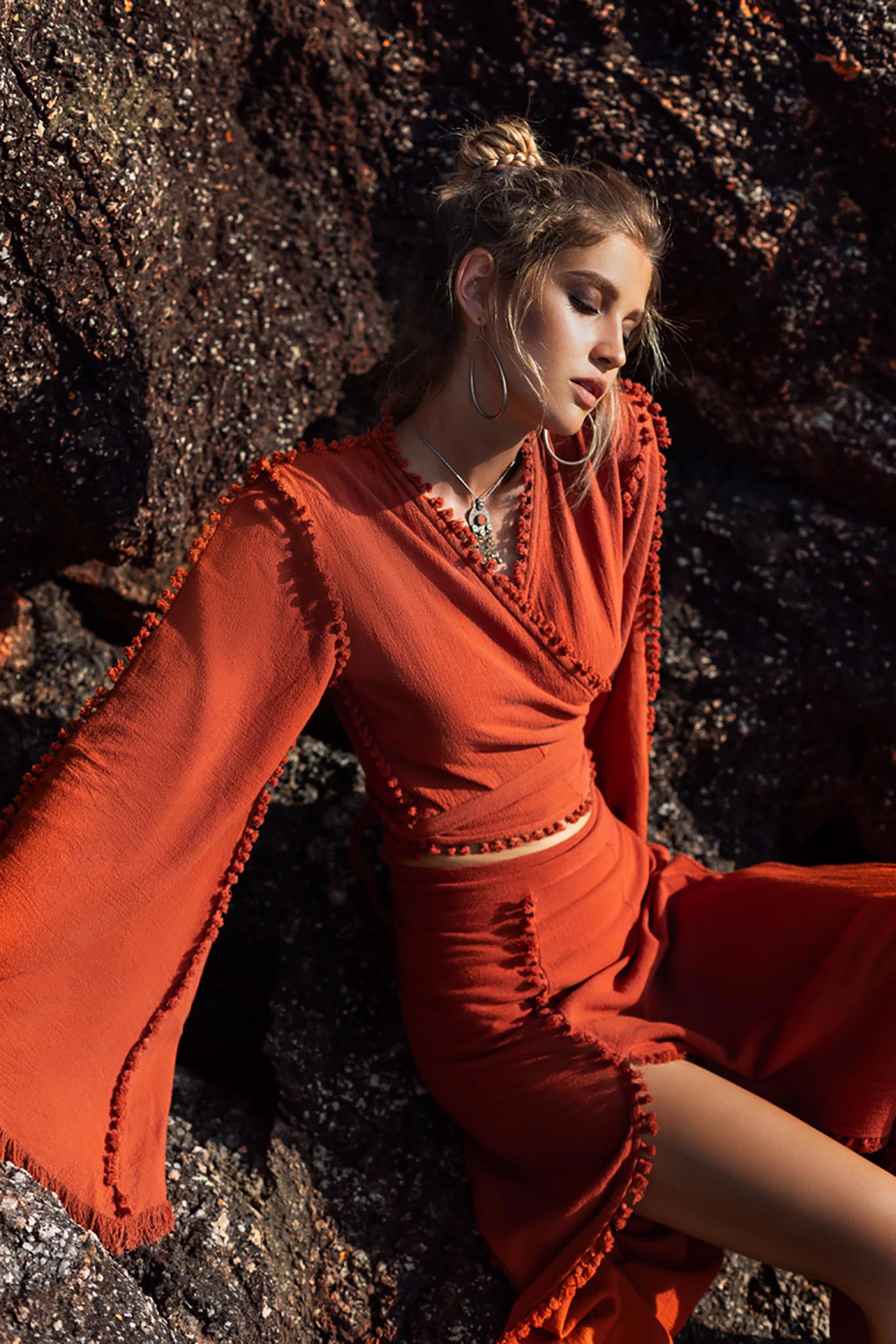 This skirt is handmade with a beautiful red cotton fabric. It has a long, flowing silhouette that makes it perfect for any Boho-inspired outfit by AYA Sacred Wear