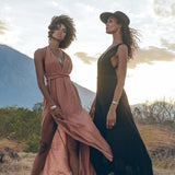 Greek Goddess Dress, Rose Gold Long Maxi Belted Dress - AYA Sacred Wear