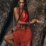 This red handmade long cotton skirt is perfect for any occasion it is decorated with handmade knots