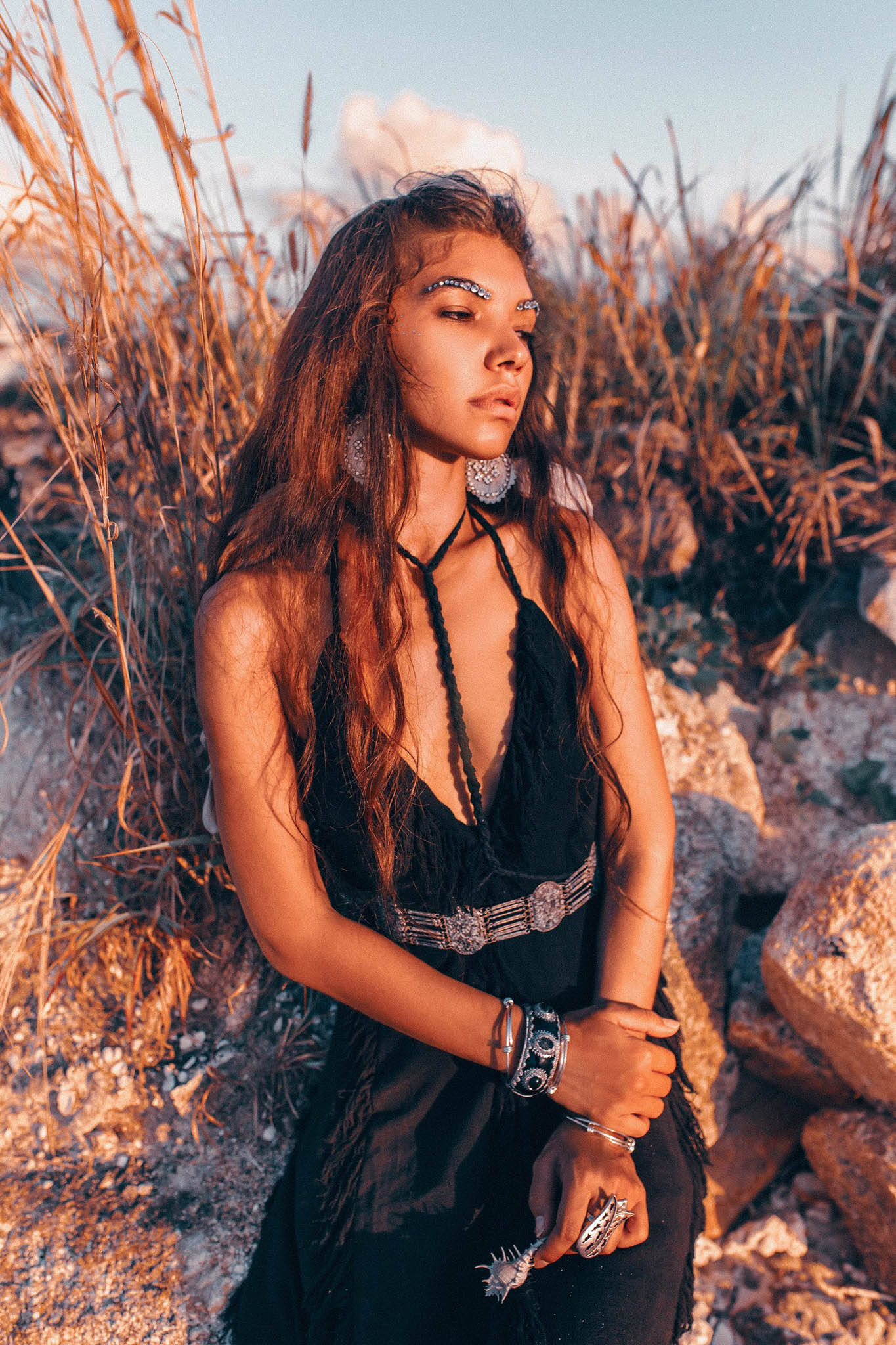 Black Cotton Boho Maxi Dress with Hand Loomed Tassels - AYA Sacred Wear