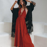 Black Poncho Robe, Boho Cape for Women, Handmade Bohemian Poncho - AYA Sacred Wear