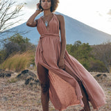 Greek Goddess Dress, Rose Gold Long Maxi Belted Dress - AYA Sacred Wear