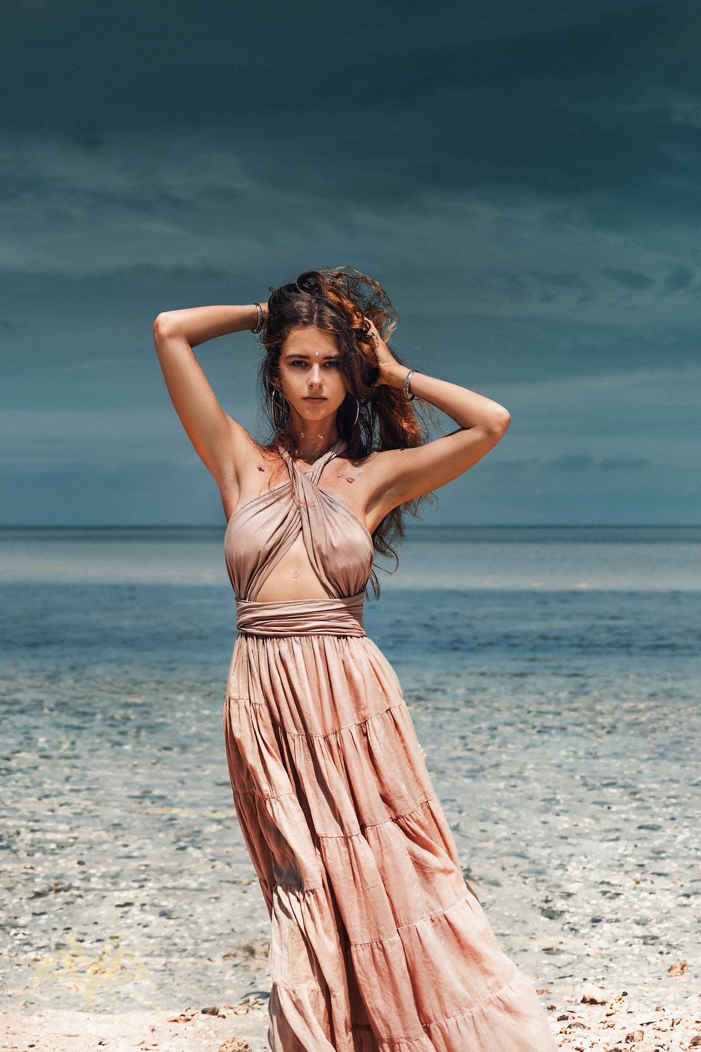 Dusty Pink Bohemian Adjustable Dress, Boho Evening Open Back Belly Dress - AYA Sacred Wear