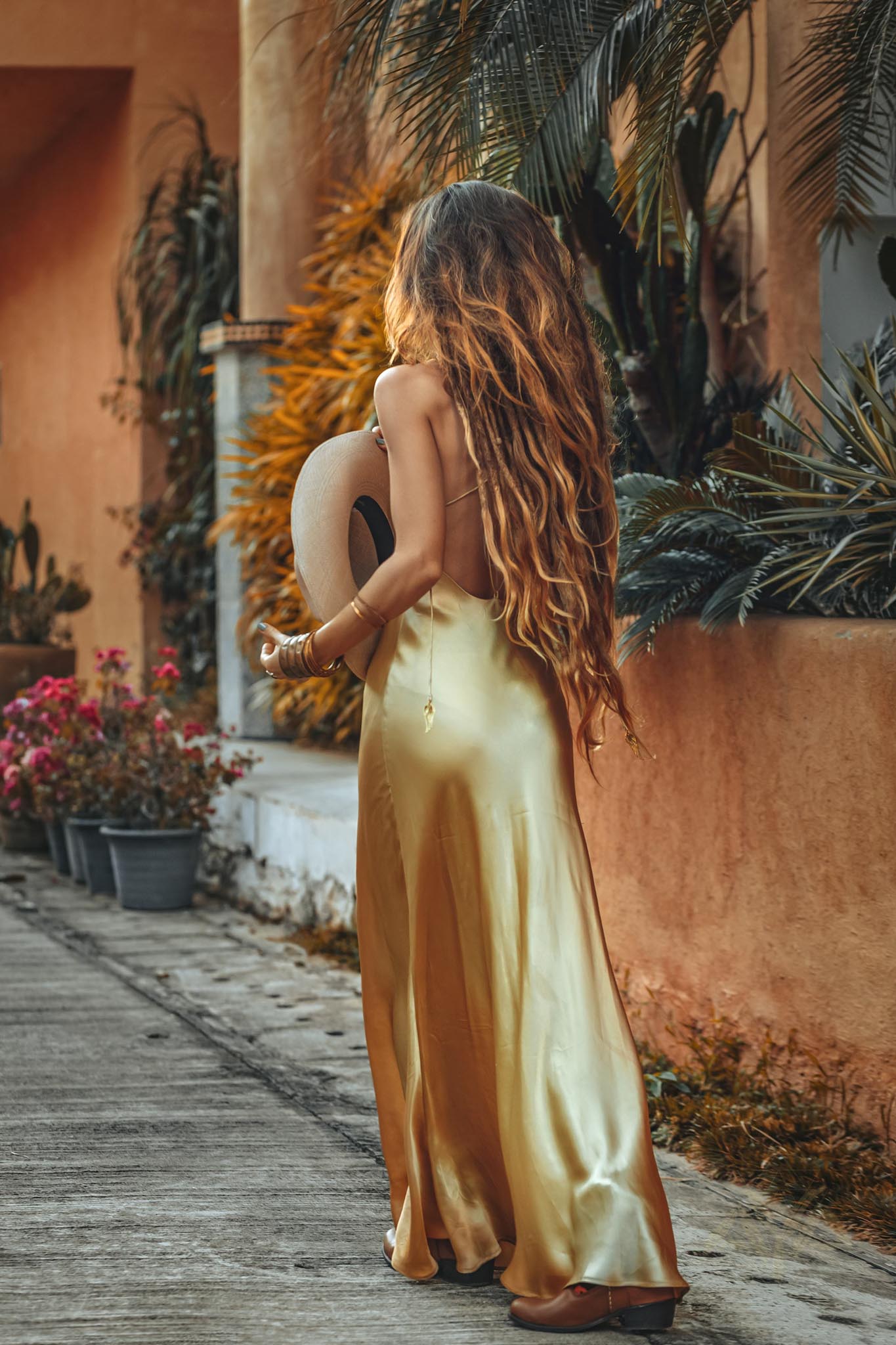 Golden Silk Slip Dress, Natural Silk Boho Dress Women, Silk Long Maxi Dress - AYA Sacred Wear
