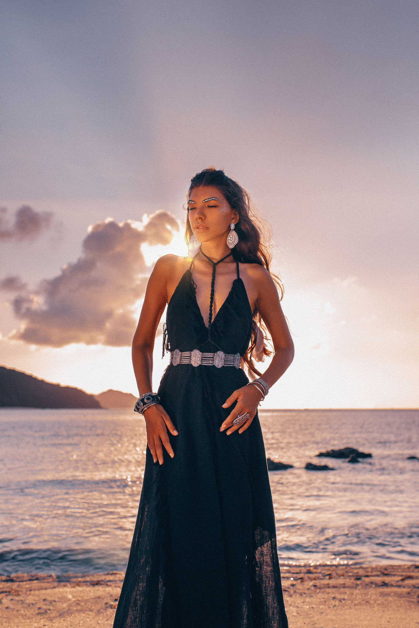 Black Cotton Boho Maxi Dress with Hand Loomed Tassels - AYA Sacred Wear