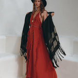 Black Poncho Robe, Boho Cape for Women, Handmade Bohemian Poncho - AYA Sacred Wear