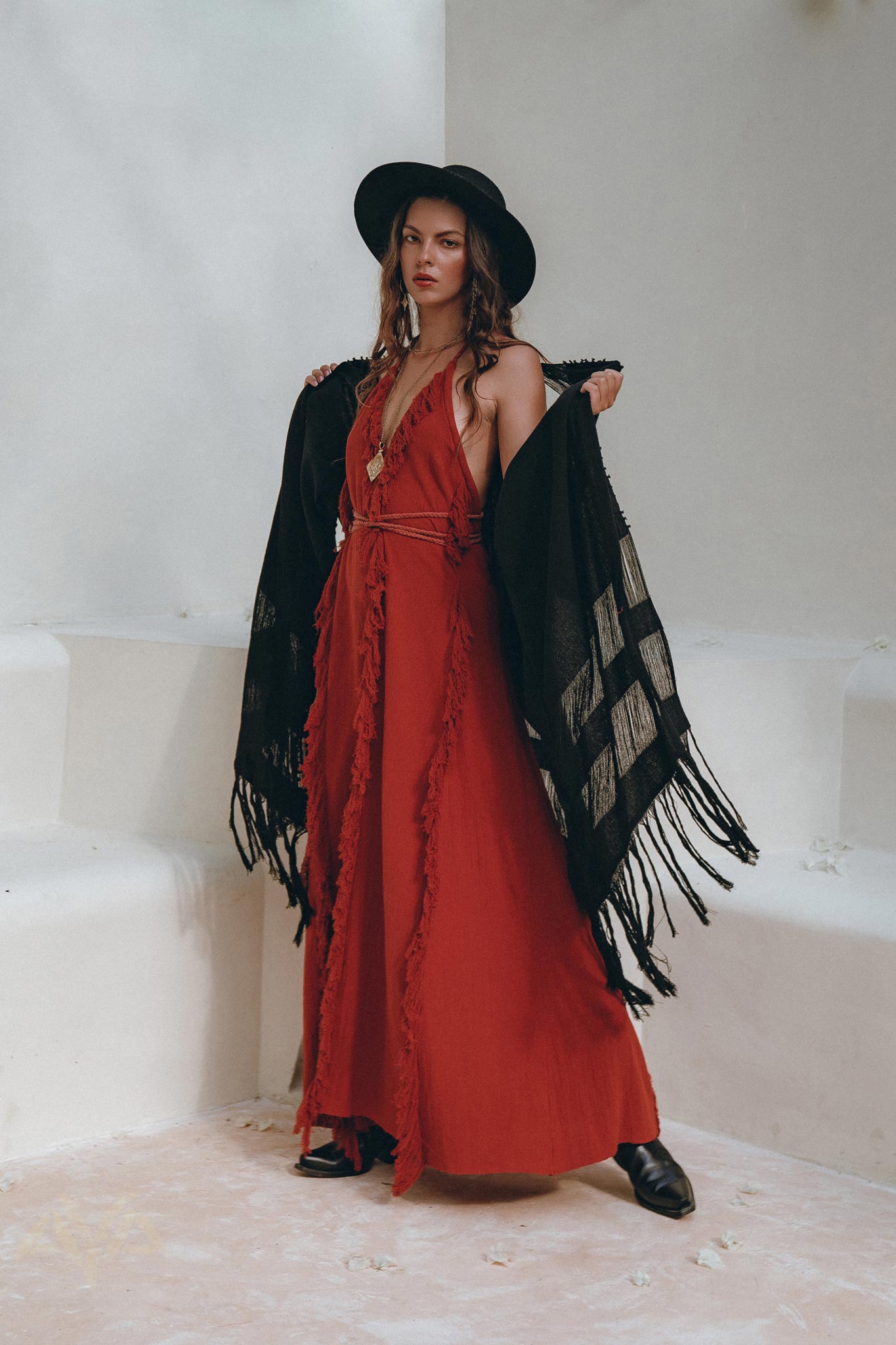 Black Poncho Robe, Boho Cape for Women, Handmade Bohemian Poncho - AYA Sacred Wear