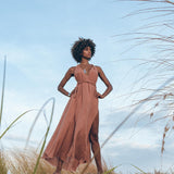 Greek Goddess Dress, Rose Gold Long Maxi Belted Dress - AYA Sacred Wear