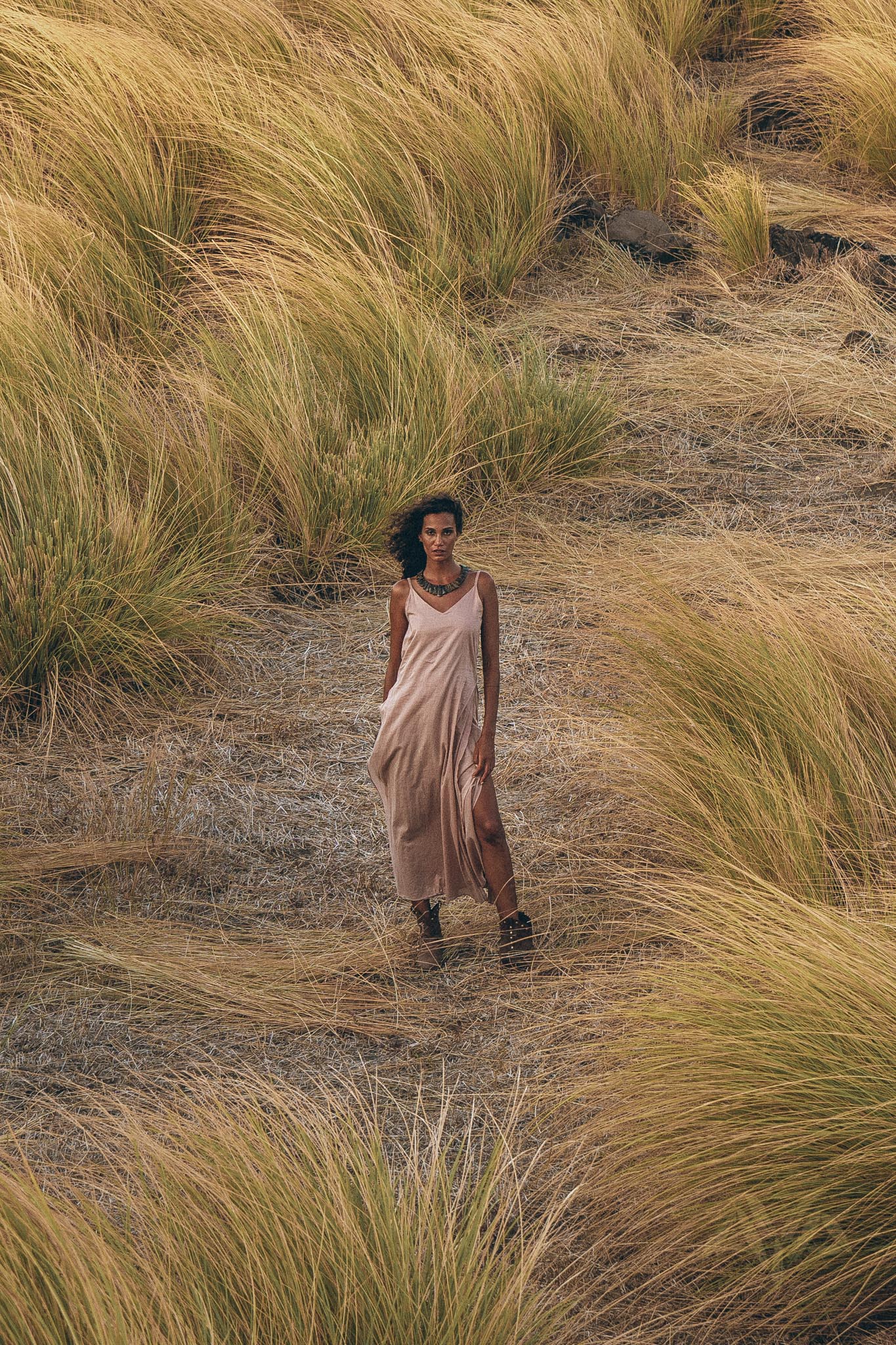 Long Maxi Boho Dress, Rose Gold Bridesmaid Bohemian Tribal Dress - AYA Sacred Wear