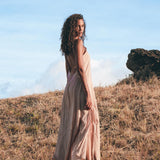 Long Maxi Boho Dress, Rose Gold Bridesmaid Bohemian Tribal Dress - AYA Sacred Wear