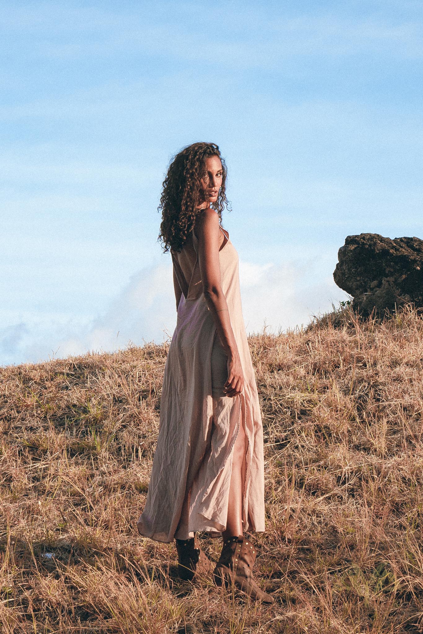 Long Maxi Boho Dress, Rose Gold Bridesmaid Bohemian Tribal Dress - AYA Sacred Wear