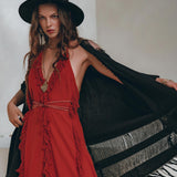 Black Poncho Robe, Boho Cape for Women, Handmade Bohemian Poncho - AYA Sacred Wear