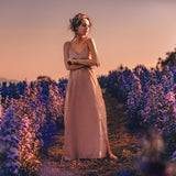 Long Maxi Boho Dress, Rose Gold Bridesmaid Bohemian Tribal Dress - AYA Sacred Wear