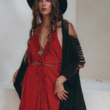 Black Poncho Robe, Boho Cape for Women, Handmade Bohemian Poncho - AYA Sacred Wear