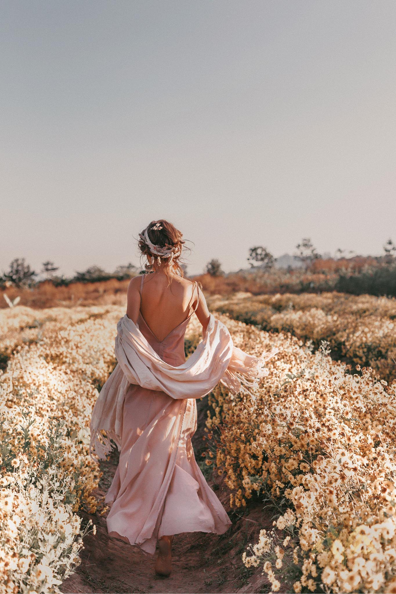Long Maxi Boho Dress, Rose Gold Bridesmaid Bohemian Tribal Dress - AYA Sacred Wear