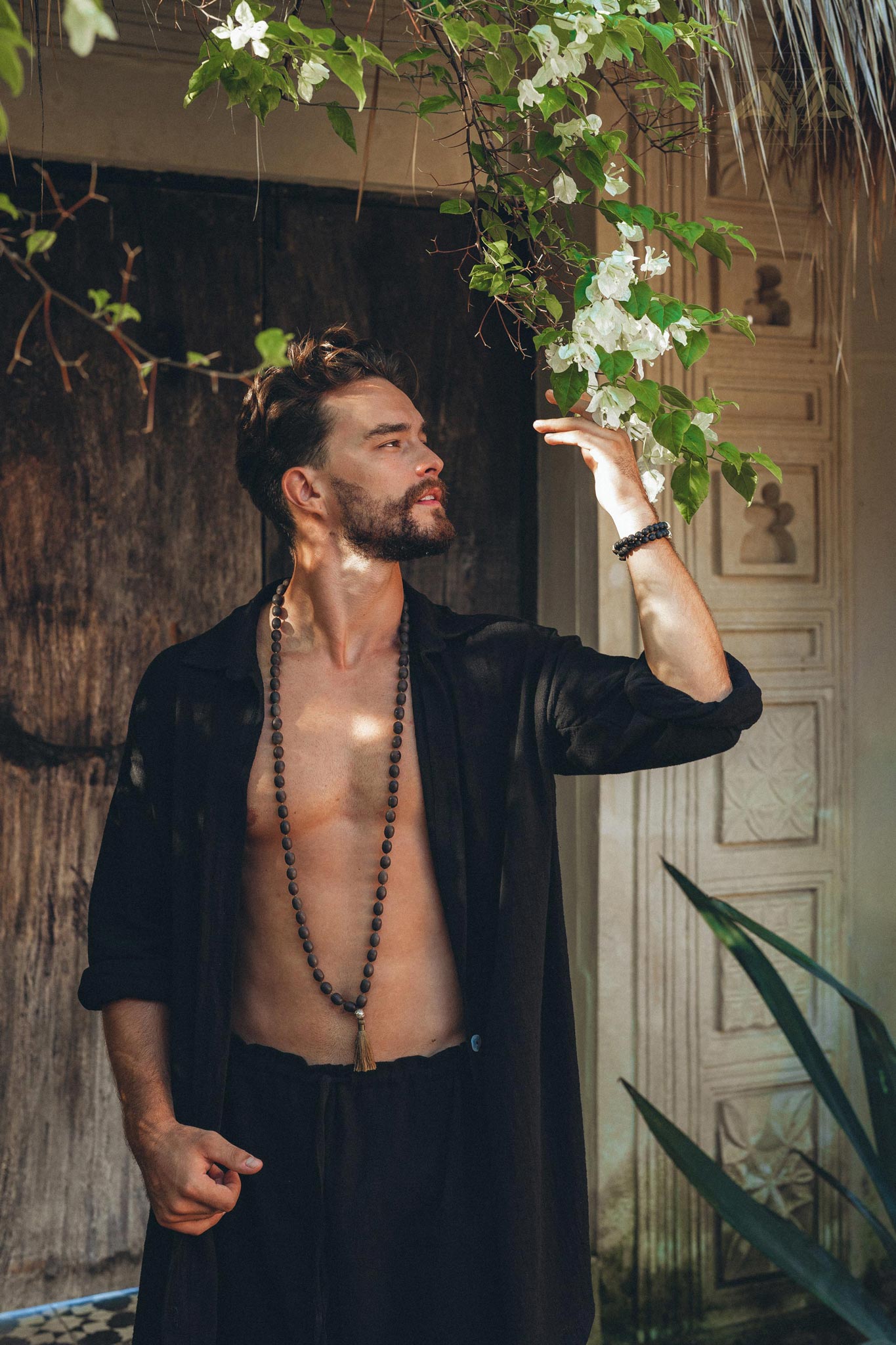 Black Handwoven Cotton Oversized Shirt for Men by AYA Sacred Wear