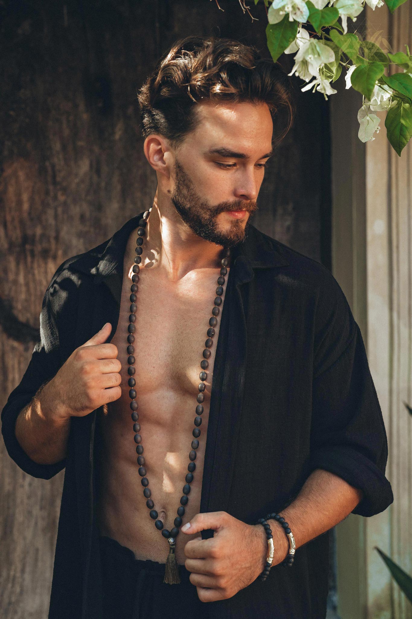 Black Handwoven Cotton Oversized Shirt for Men by AYA Sacred Wear