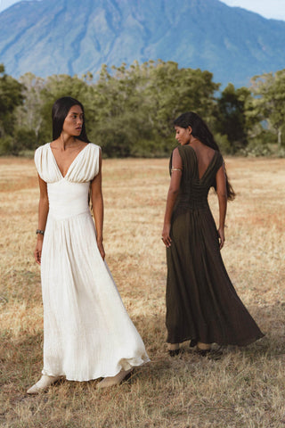 Japan Dress in Ivory Colour — Organic Linen Drop-Waist Wedding Dress