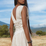 Japan Dress in Ivory Colour — Organic Linen Drop-Waist Wedding Dress