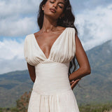 Japan Dress in Ivory Colour — Organic Linen Drop-Waist Wedding Dress