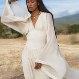 Japan Dress in Ivory Colour — Organic Linen Drop-Waist Wedding Dress