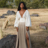 Tatva Dress in Ombre Mocco Colour Organic Kaftan with Hand Embroidered Belt — Photo 5