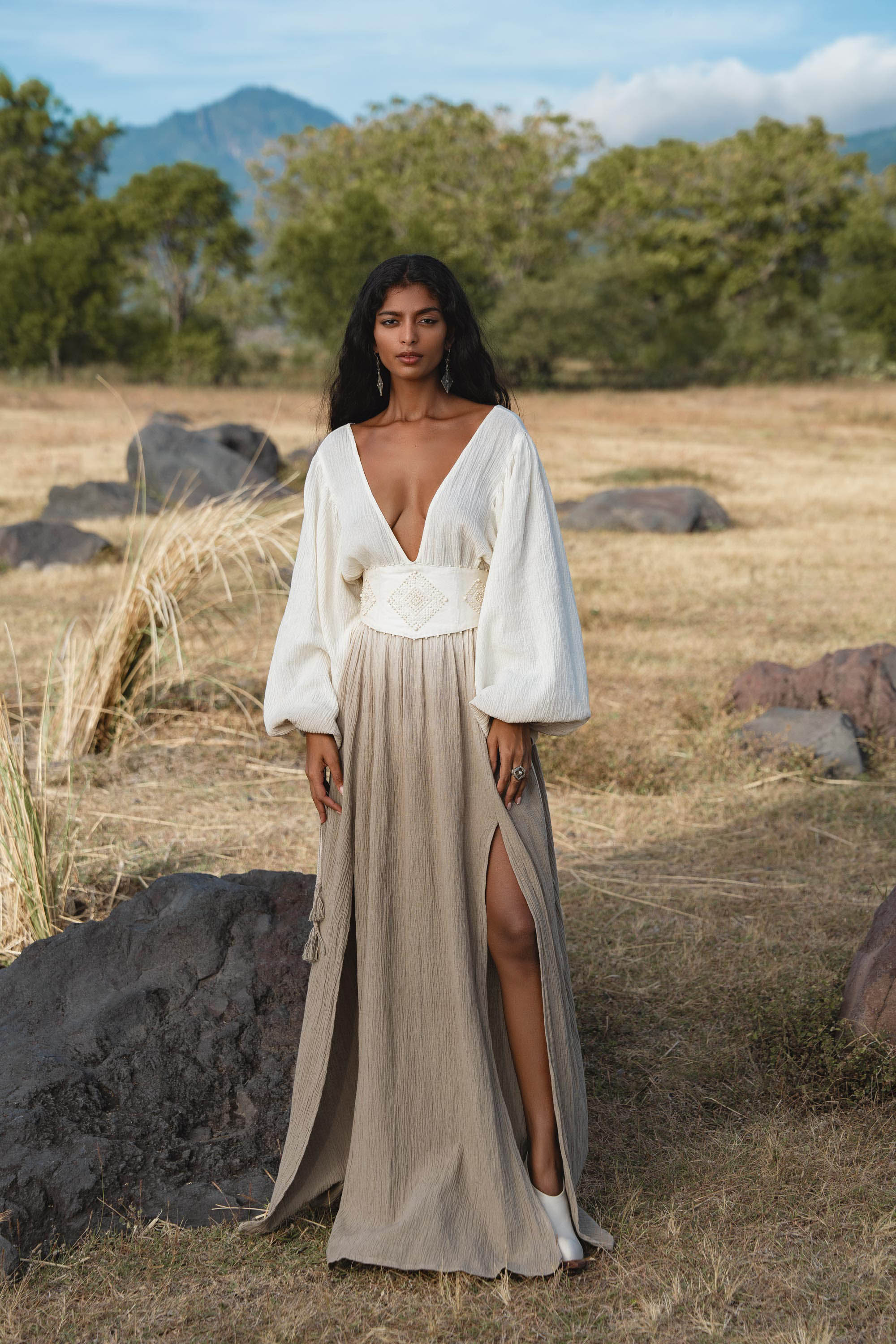 Tatva Dress in Ombre Mocco Colour Organic Kaftan with Hand Embroidered Belt — Photo 5
