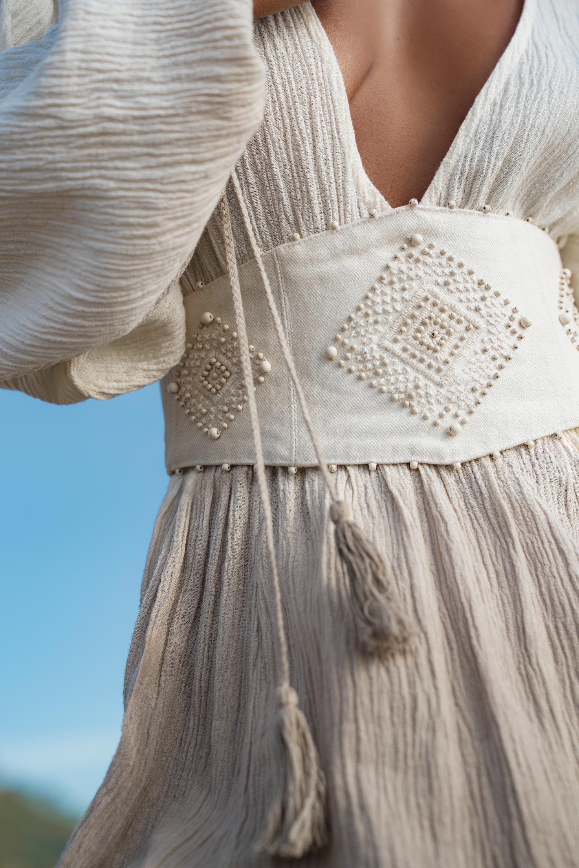 Tatva Dress in Ombre Mocco Colour Organic Kaftan with Hand Embroidered Belt — Photo 2