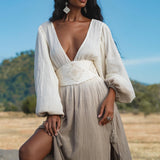 Tatva Dress in Ombre Mocco Colour Organic Kaftan with Hand Embroidered Belt — Photo 3
