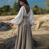 Tatva Dress in Ombre Mocco Colour Organic Kaftan with Hand Embroidered Belt — Photo 4