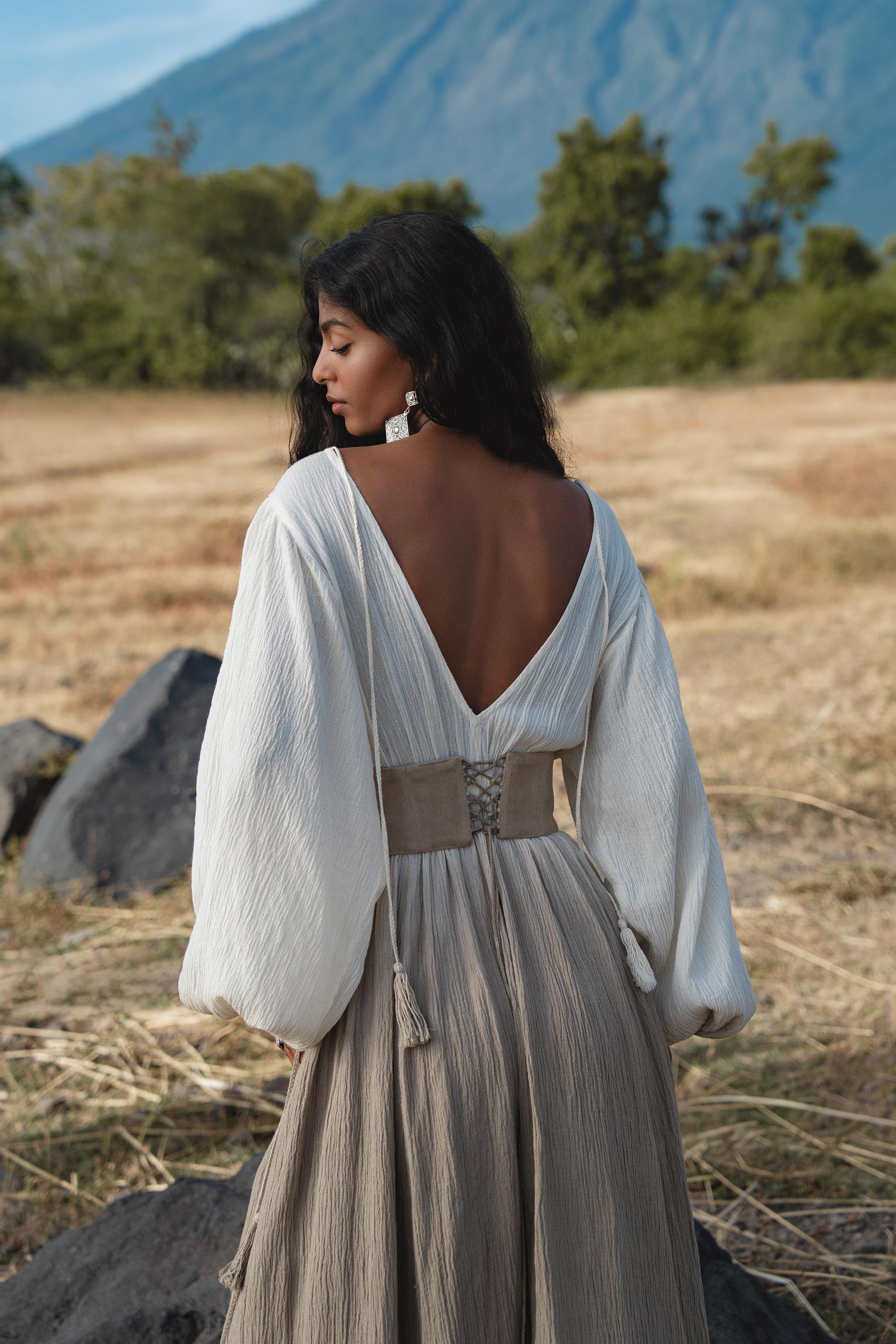 Tatva Dress in Ombre Mocco Colour Organic Kaftan with Hand Embroidered Belt — Photo 6