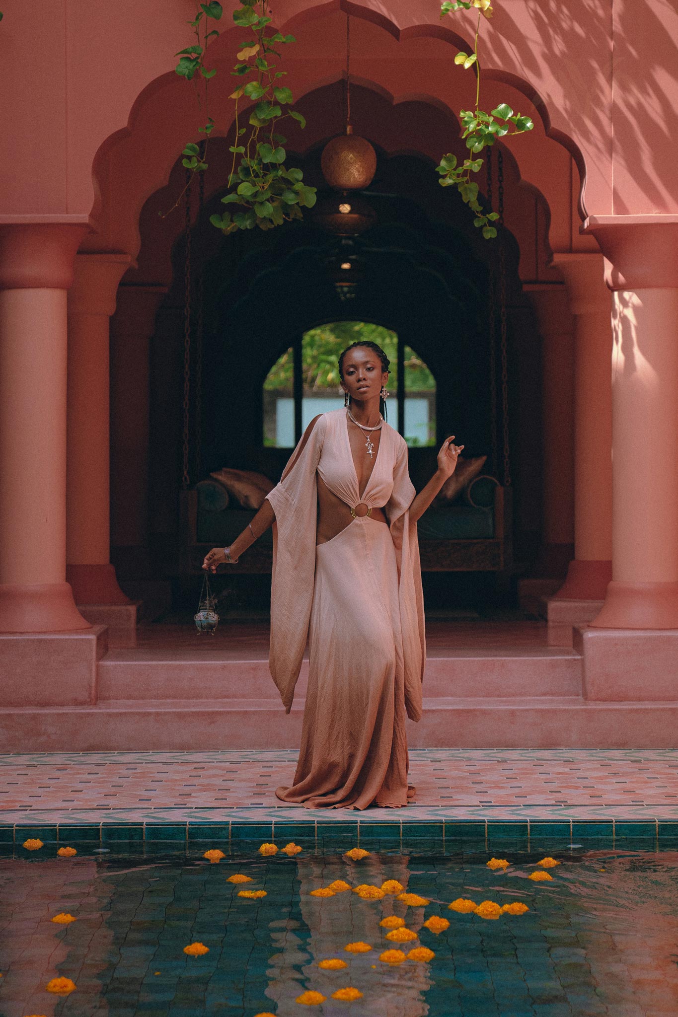 Boho Ombre Botanically Dyed Dress Open Belly Maxi Bridesmaid Dress AYA Sacred Wear