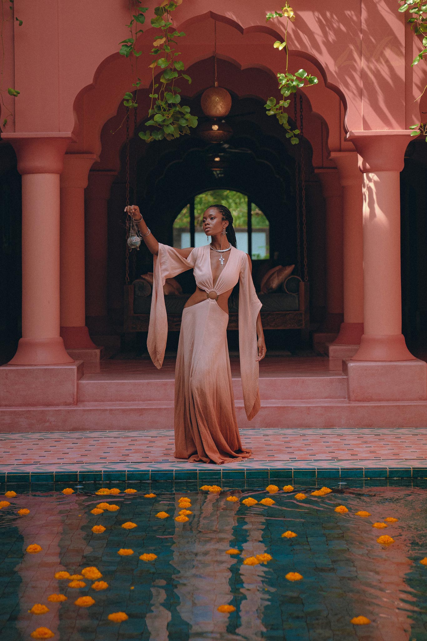 Boho Ombre Botanically Dyed Dress Open Belly Maxi Bridesmaid Dress AYA Sacred Wear