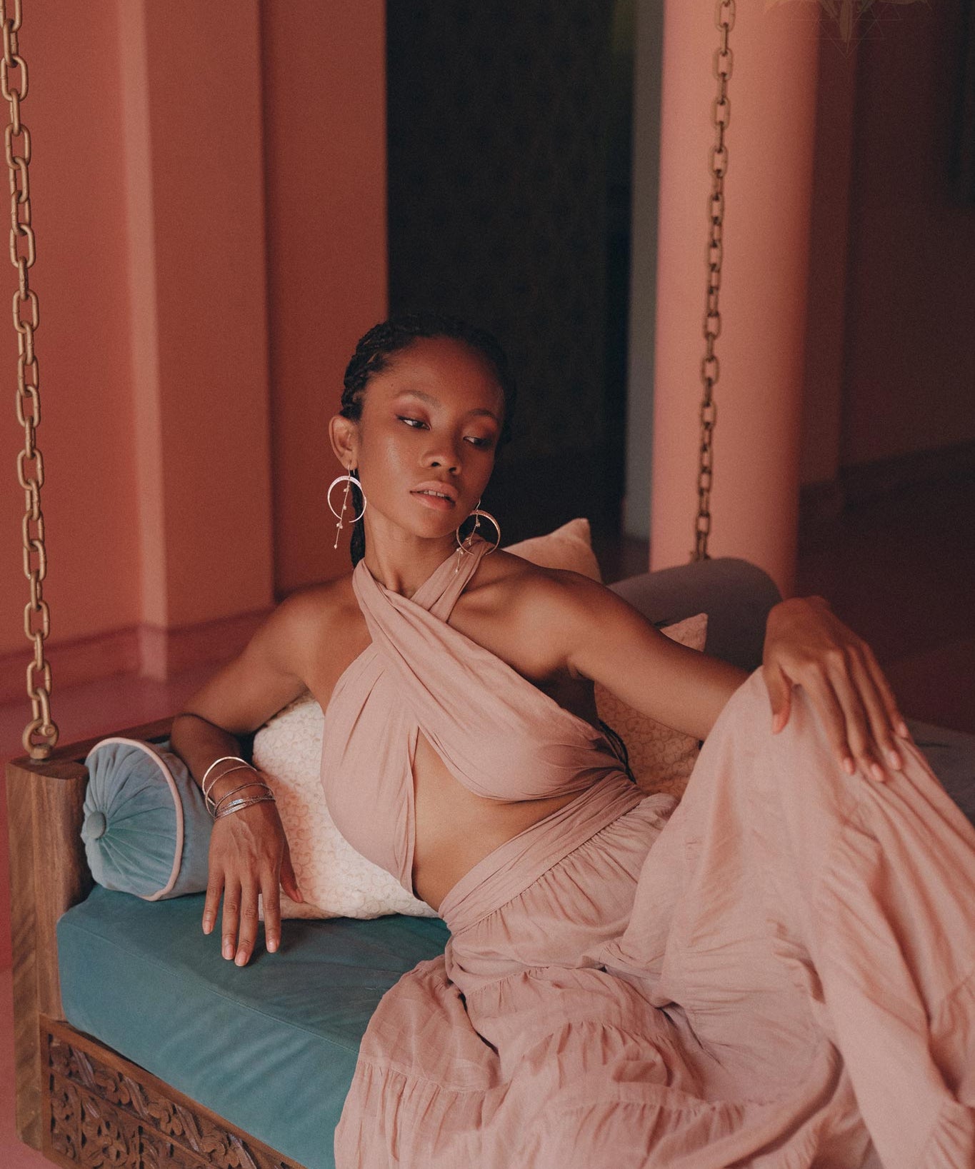 Dusty Pink Bohemian Adjustable Dress, Boho Evening Open Back Belly Dress - AYA Sacred Wear