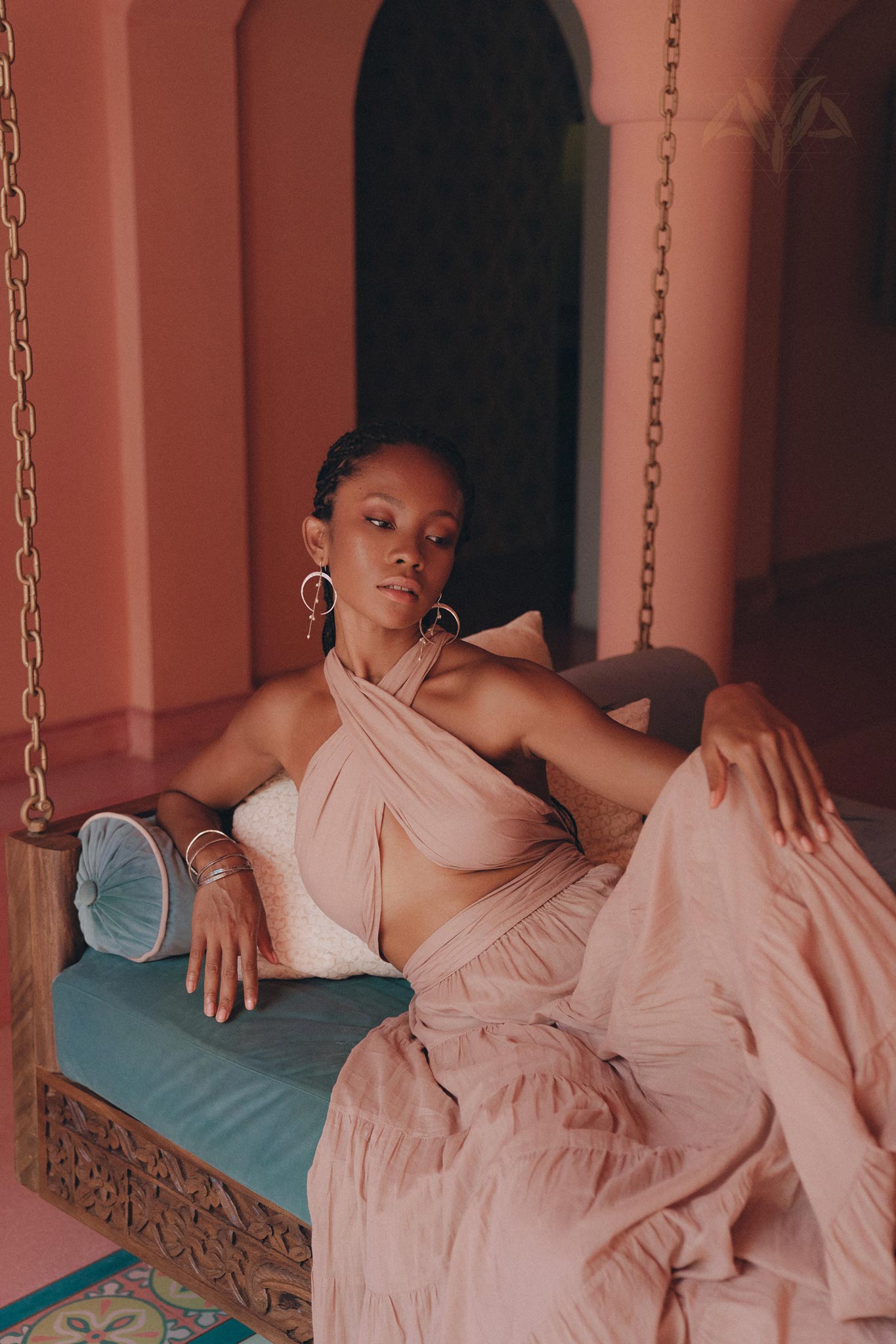 Dusty Pink Bohemian Adjustable Dress, Boho Evening Open Back Belly Dress - AYA Sacred Wear