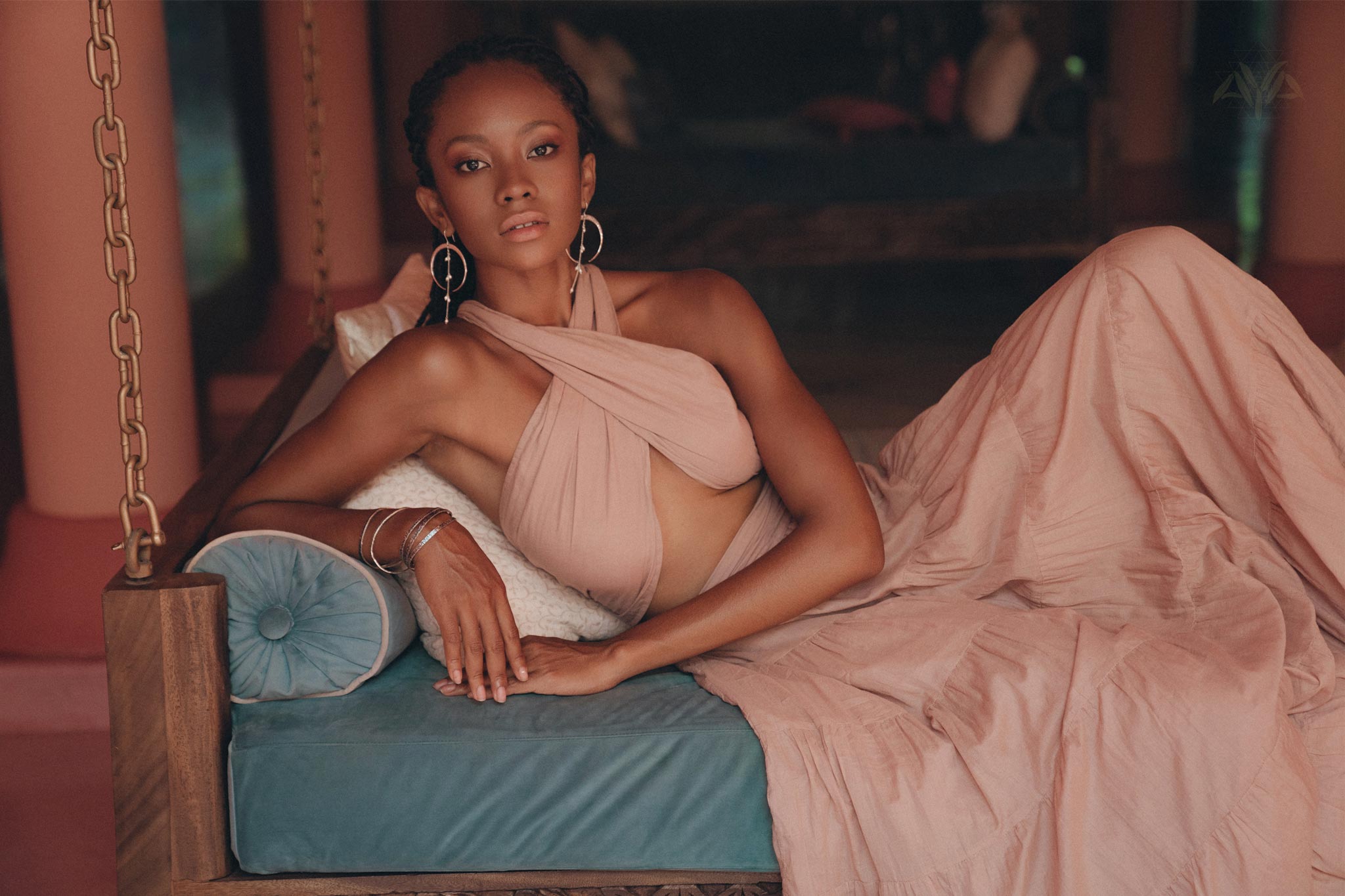 Dusty Pink Bohemian Adjustable Dress, Boho Evening Open Back Belly Dress - AYA Sacred Wear