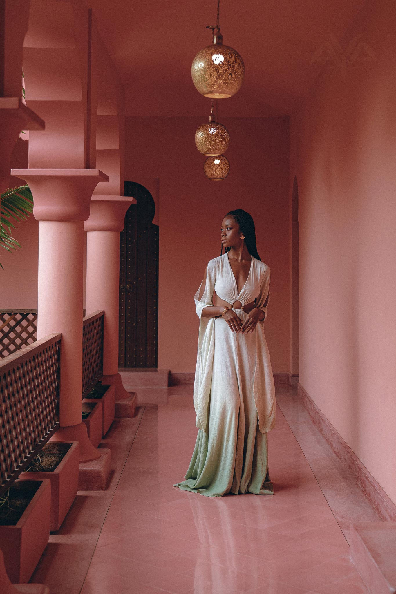 NEW! Off-White to Green Organic Wedding Boho Dress for Women by AYA Sacred Wear