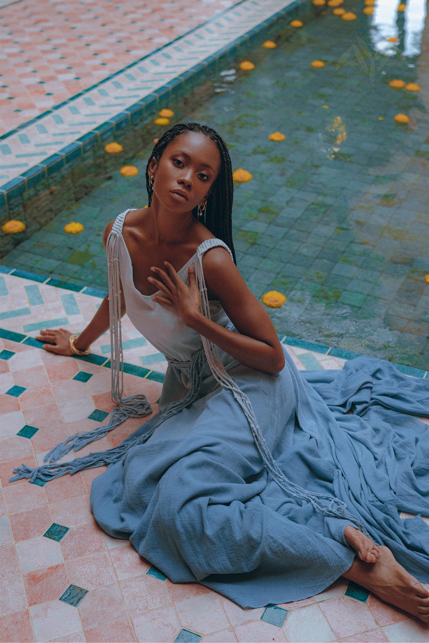 Boho Macrame Bridesmaid Dress • Off-White - Sky Blue Ombre Dress - AYA Sacred Wear