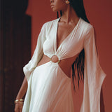 NEW! Off-White to Green Organic Wedding Boho Dress for Women